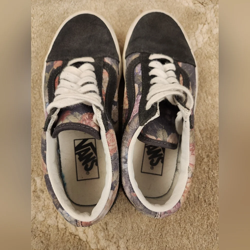 VANS Old Skool Trainers Moody Floral Lace Up Shoes Gray Suede Womens 5.5 Men's 4